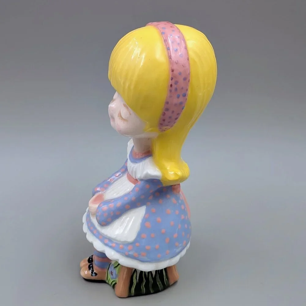 Vintage Hand Painted Retro Kitsch Hobby Ceramic - Chibi Style Girl on Stool